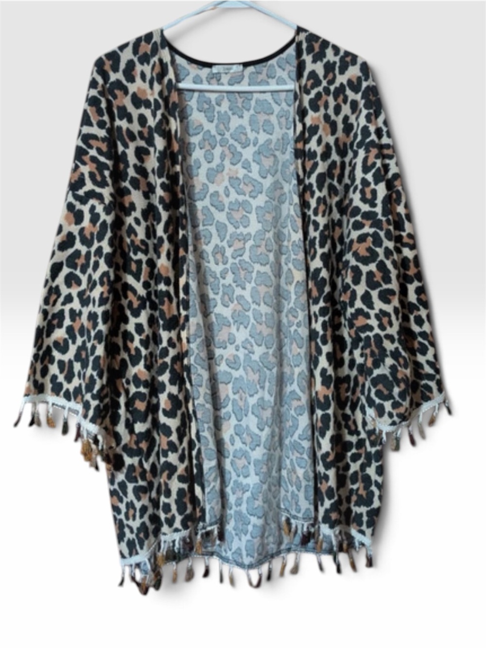 Jodifl Women's Medium Leopard Print Open Front Cardigan Kimono Taupe Oversized